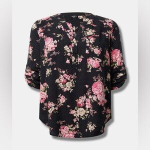 Torrid 0X Harper Challis 3/4 sleeve top black floral NWOT